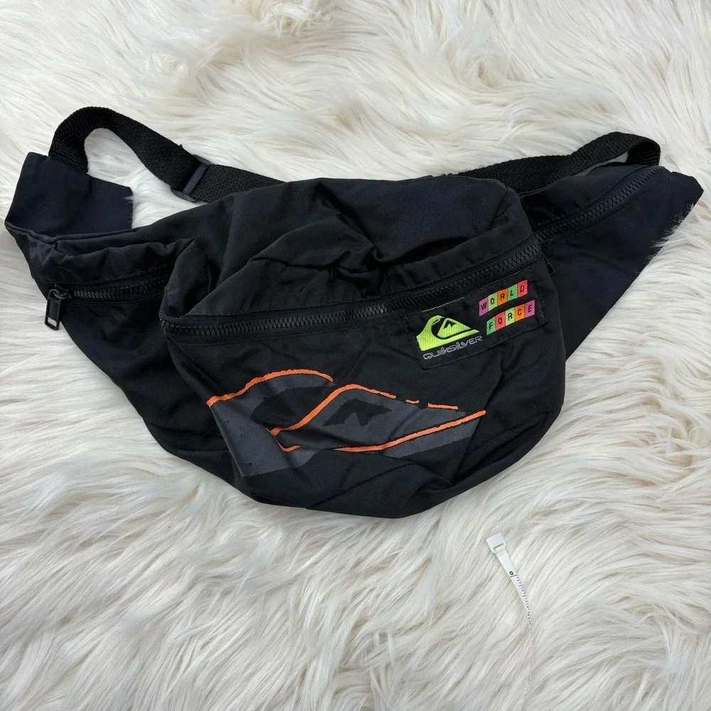 Vintage Quicksilver XL Fanny Pach Black Neon‎ Surf Preppy